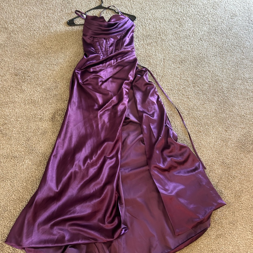 Purple Spaghetti strap formal corset dress with slit